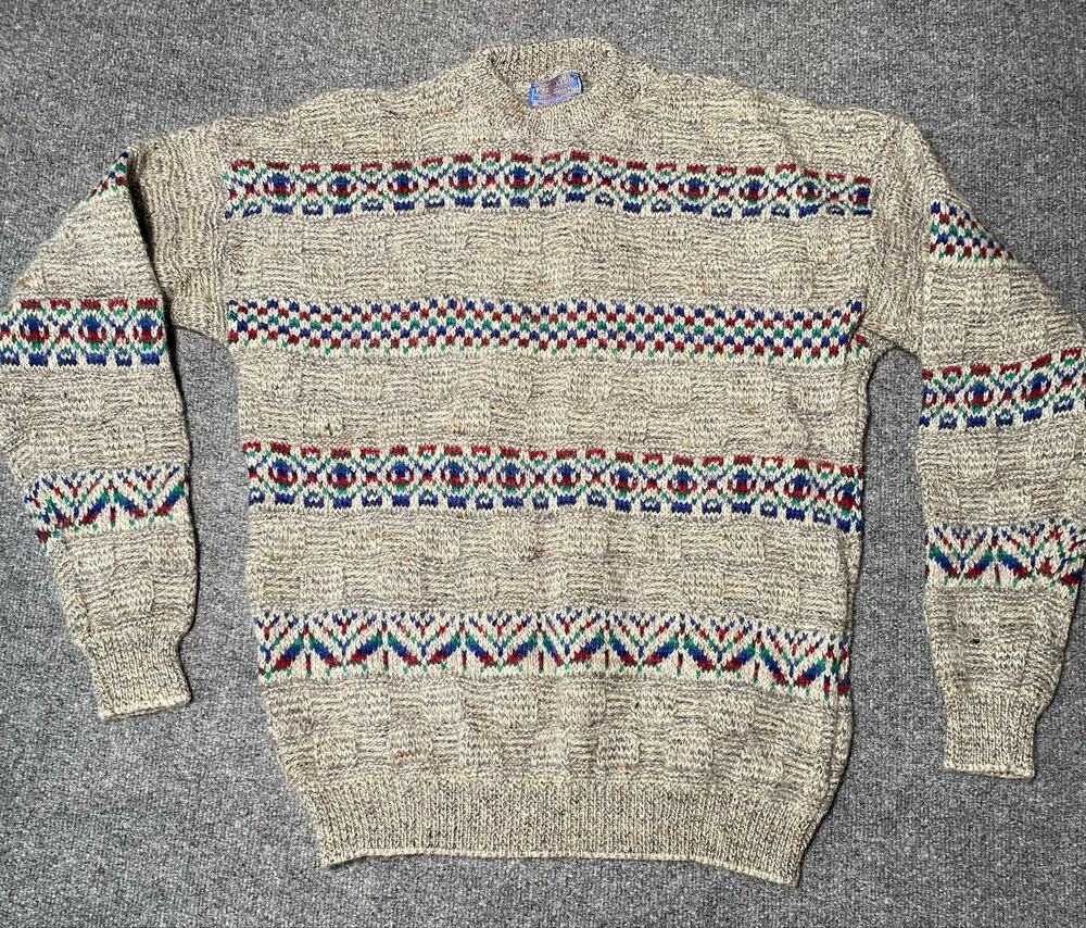 Vintage Pendleton 100% Pure Virgin Wool Aztec Geometric Gray Crewneck Sweater 2X